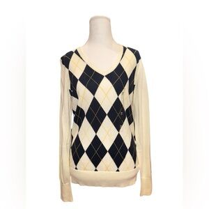 NWT Tommy Hilfiger Women’s Pima Cotton Argyle Long Sleeve Sweater Medium Preppy